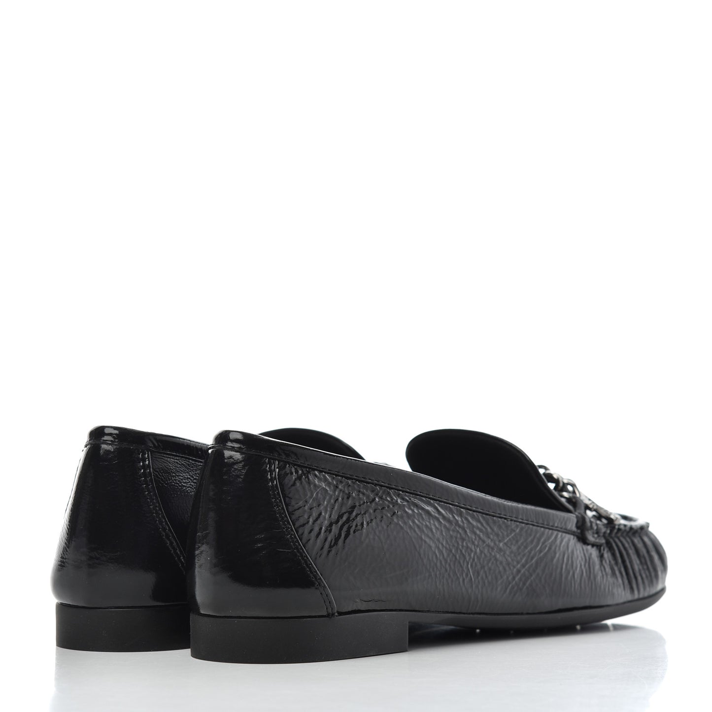 Crackled Patent Calfskin CC Mocassin Loafers 38 Black