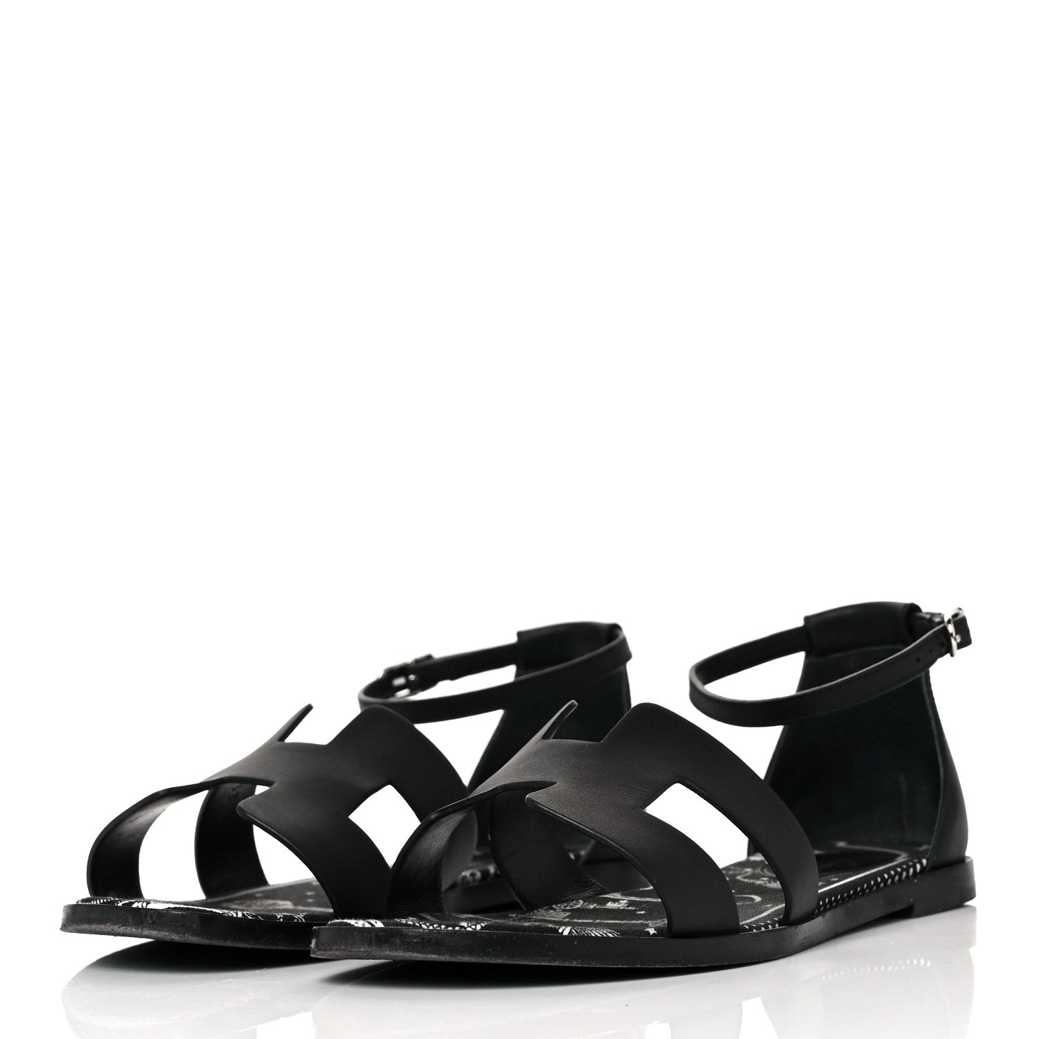 Hermes Calfskin Santorini Sandals 36.5 Black 6 of 18