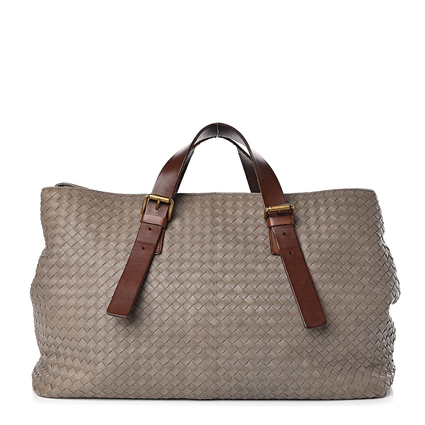 Intrecciato Light Calf Shopper Tote Khaki Brown