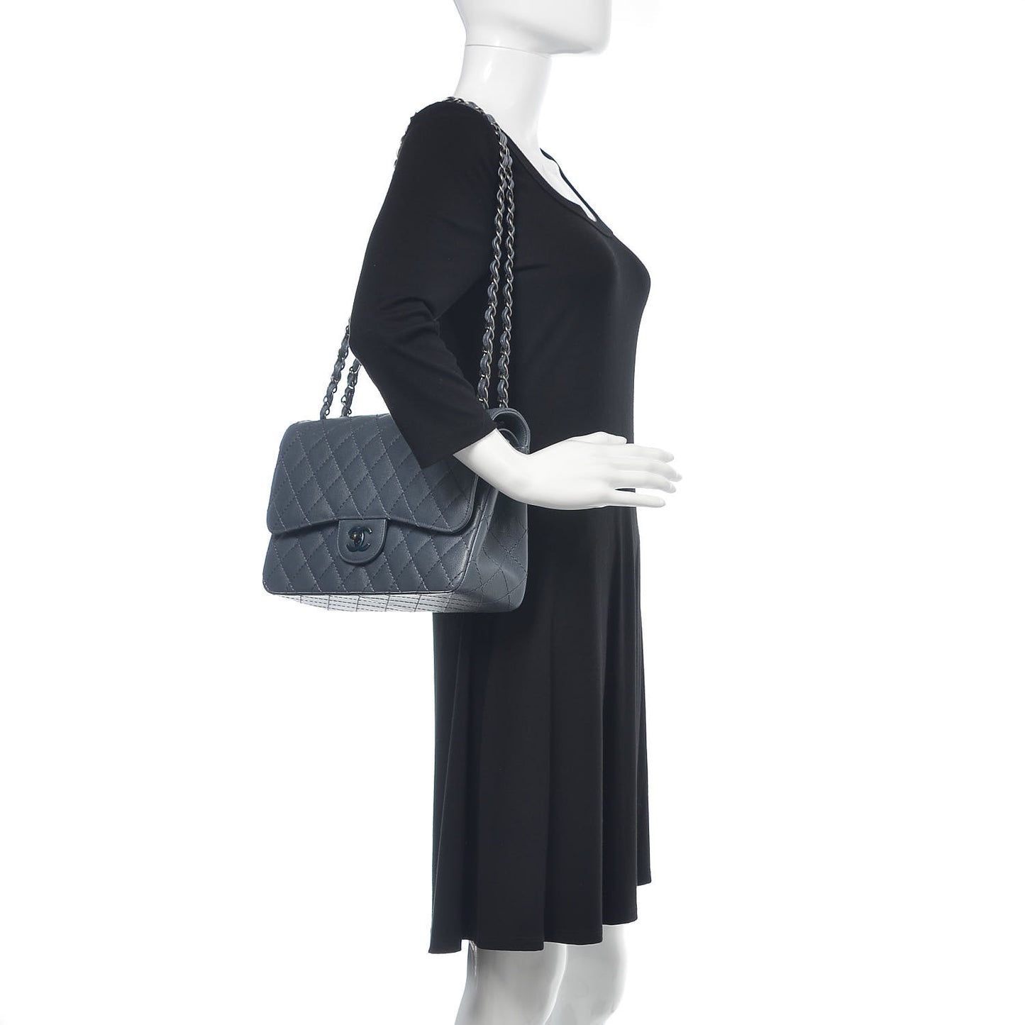 Caviar Quilted Jumbo Double Flap Grey
