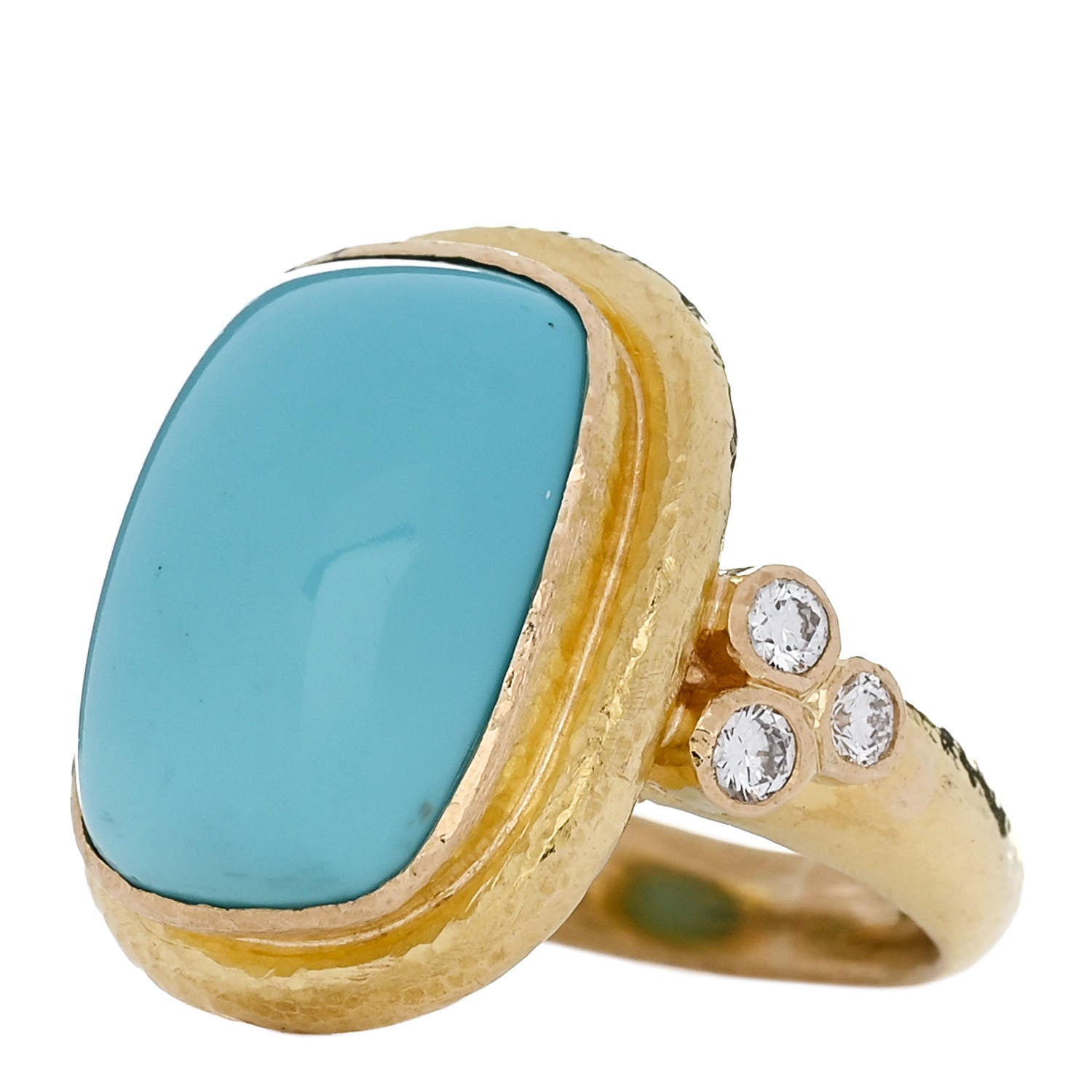 Elizabeth Locke 18K Yellow Gold Diamond Turquoise Sleeping Beauty Ring 53 6.25 3 of 6