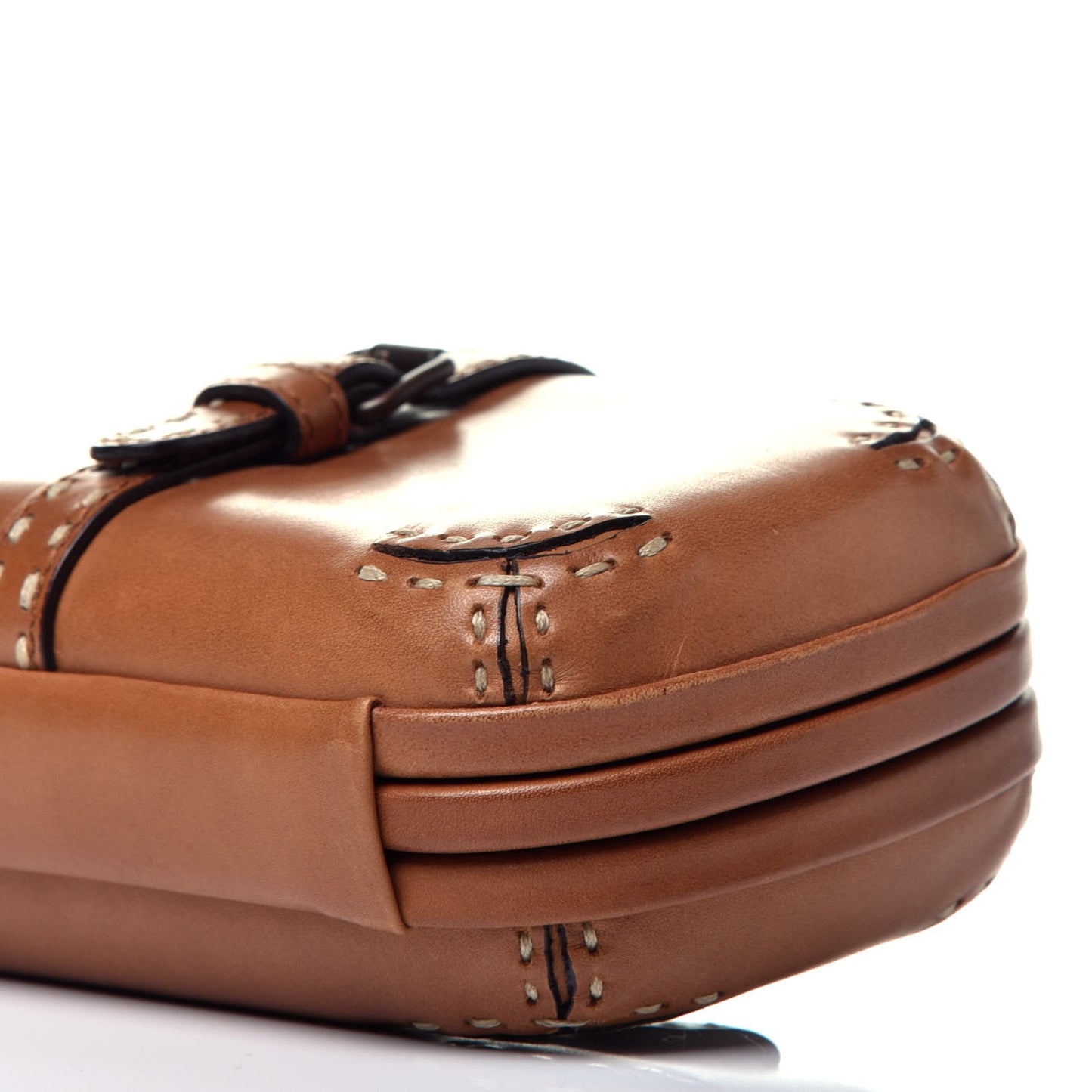 Calfskin Topstitched Knot Clutch Brown