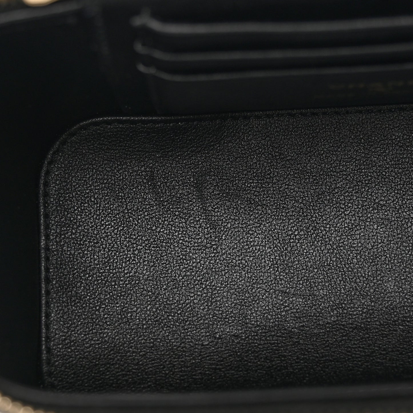 Lambskin Quilted Enamel Coco Casino Small Vanity Case With Chain Black