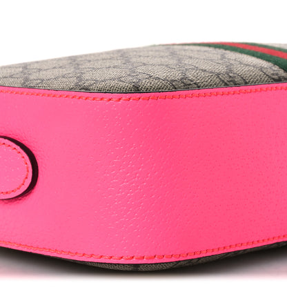 Gucci GG Supreme Monogram Textured Dollar Calfskin Web Ophidia Small Crossbody Bag Beige Ebony Fuchsia 9 of 10
