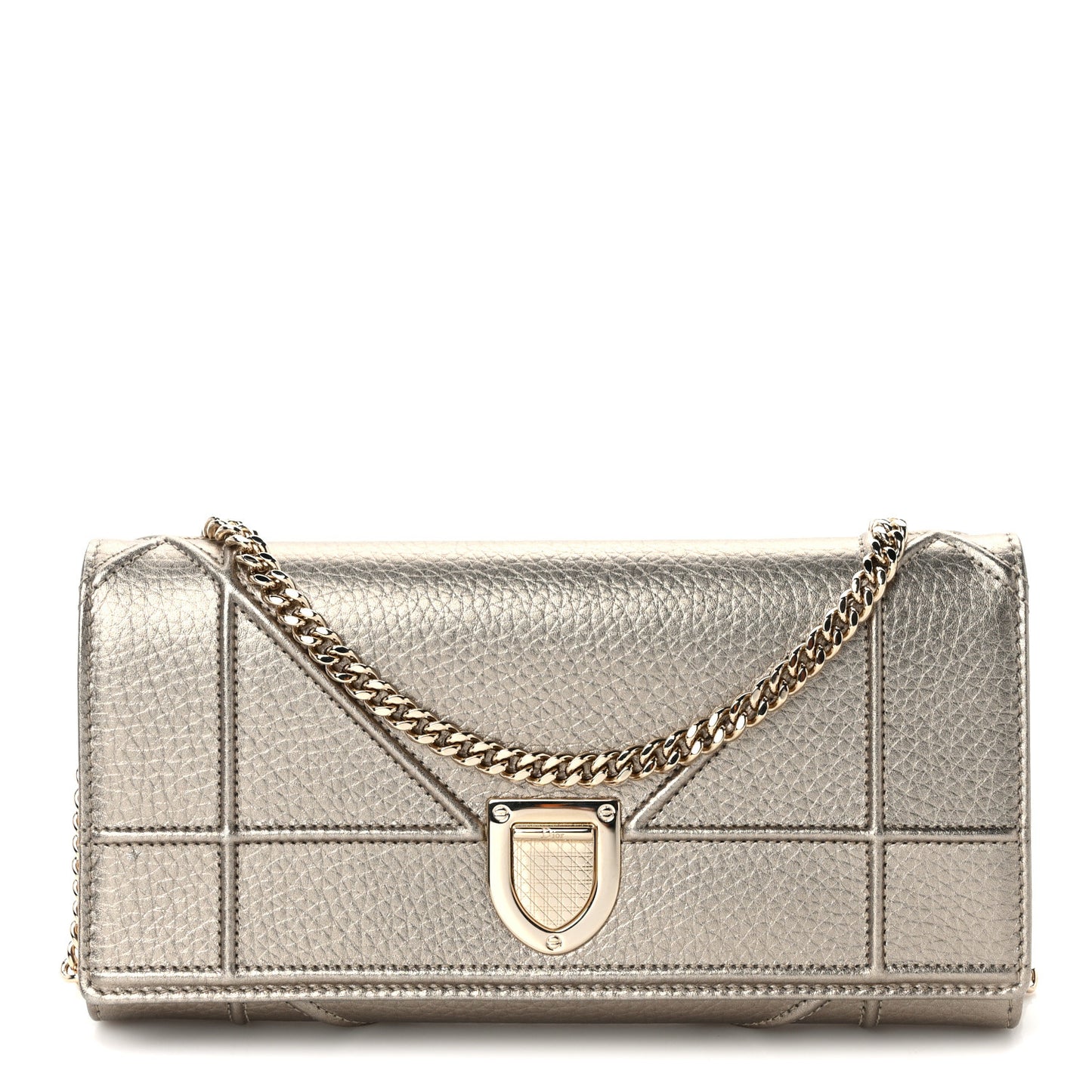Metallic Calfskin Large Diorama Croisiere Chain Wallet Pale Gold
