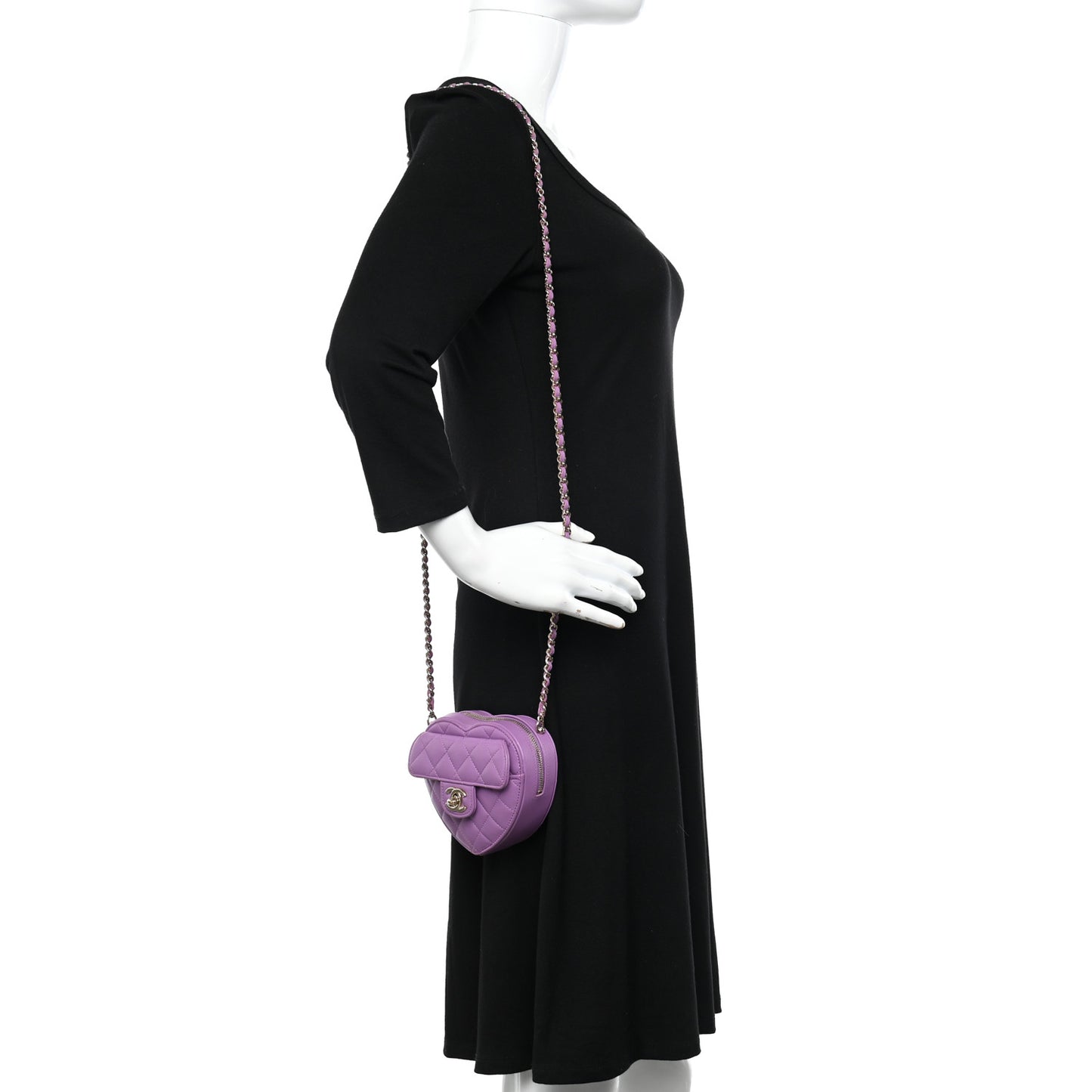 Lambskin Quilted CC In Love Heart Clutch With Chain Purple