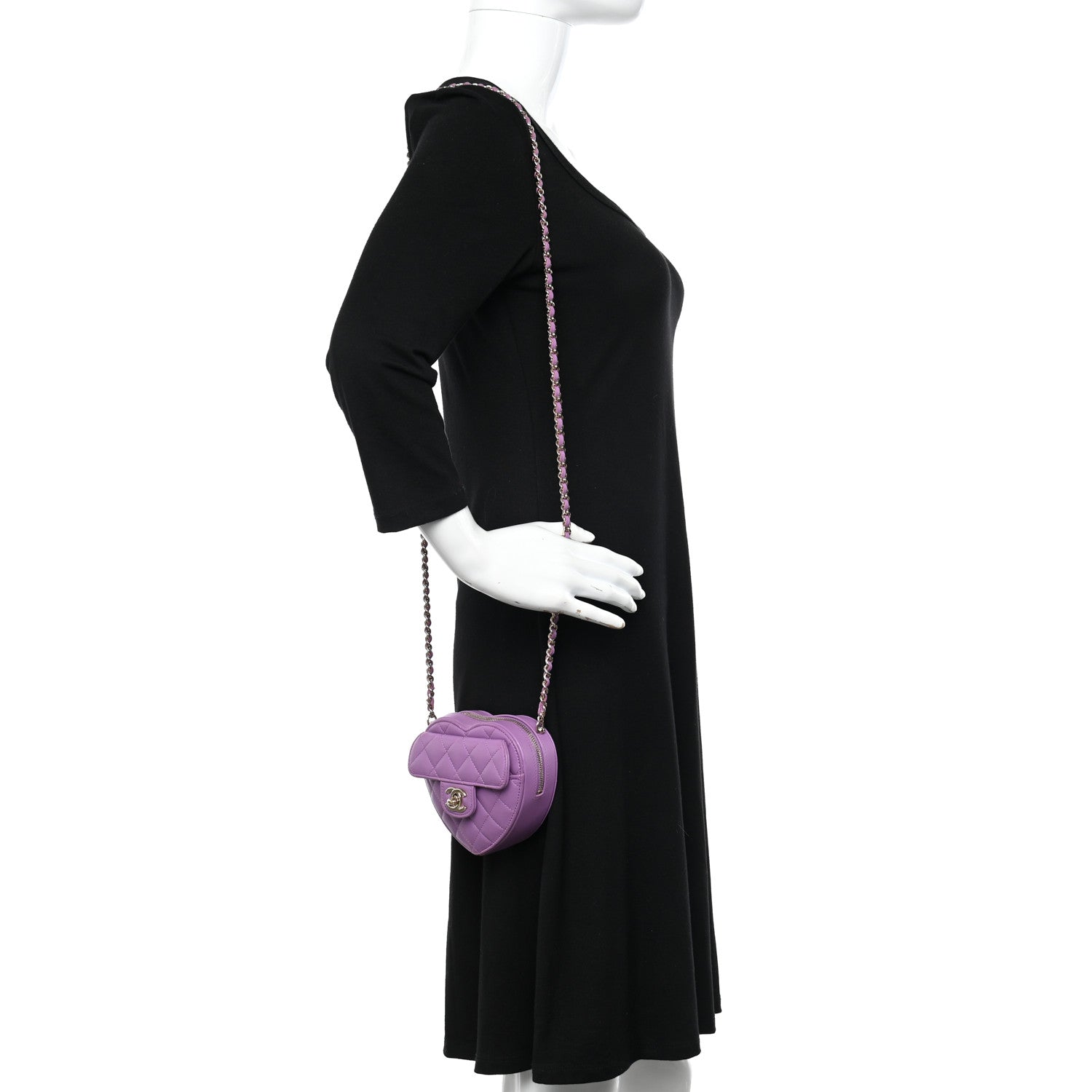 Chanel Lambskin Quilted CC In Love Heart Clutch With Chain Purple 2 of 10