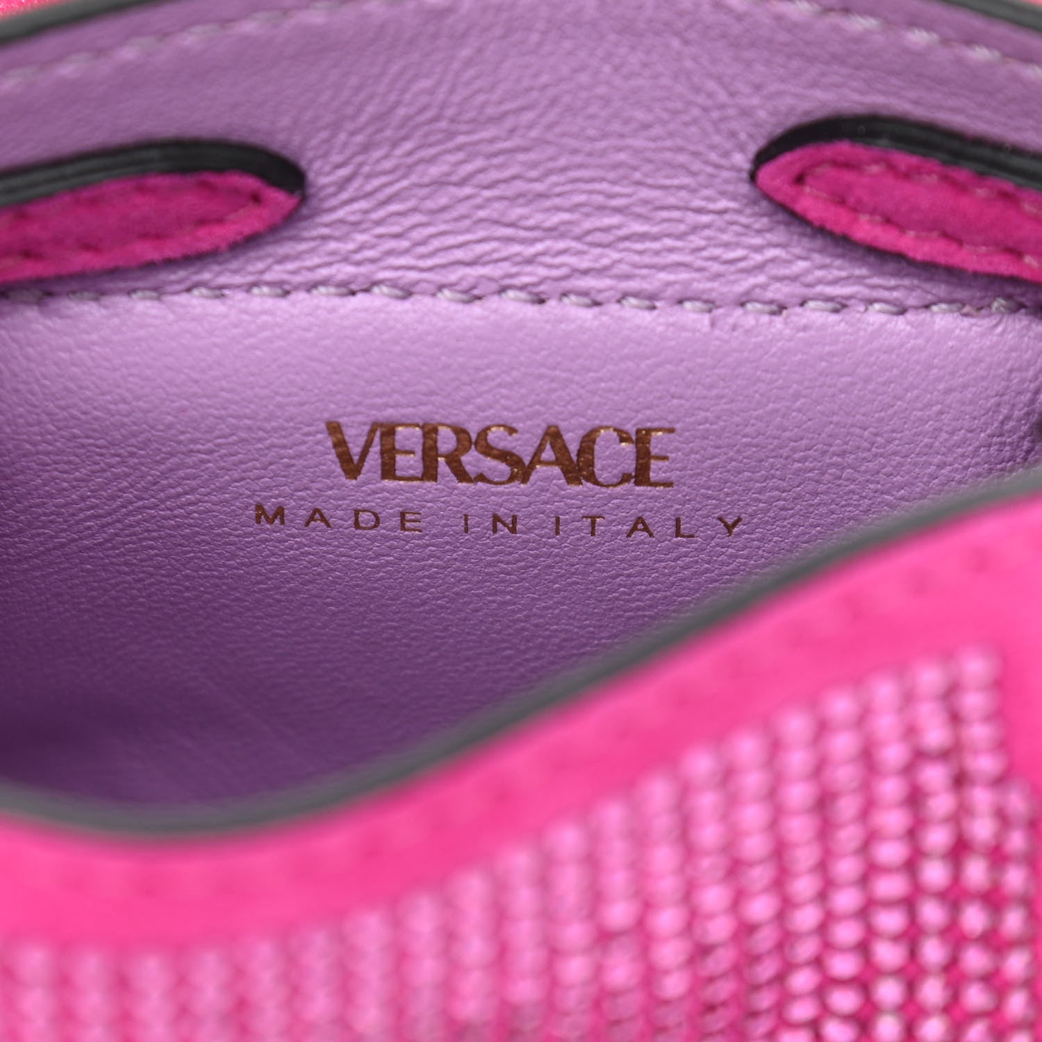 Versace Suede Crystal Studded Micro La Medusa Bag Pink 8 of 9
