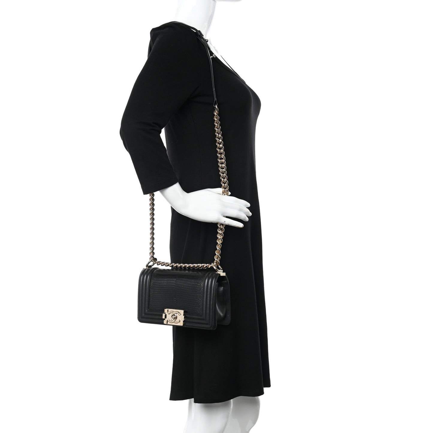 Lizard Calfskin Small Boy Flap Black