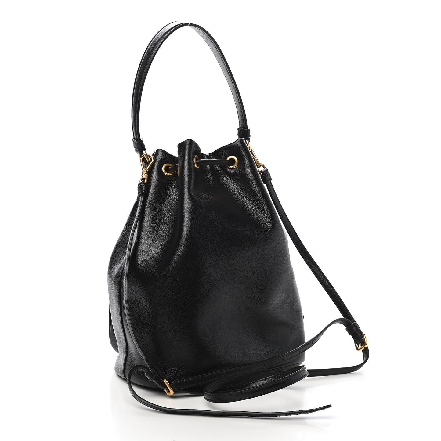 Vitello Daino Drawstring Bucket Black