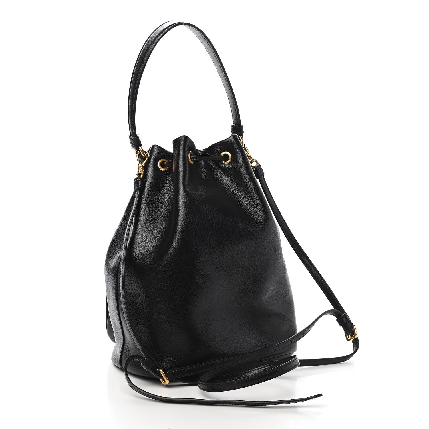 Prada Vitello Daino Drawstring Bucket Black 2 of 7