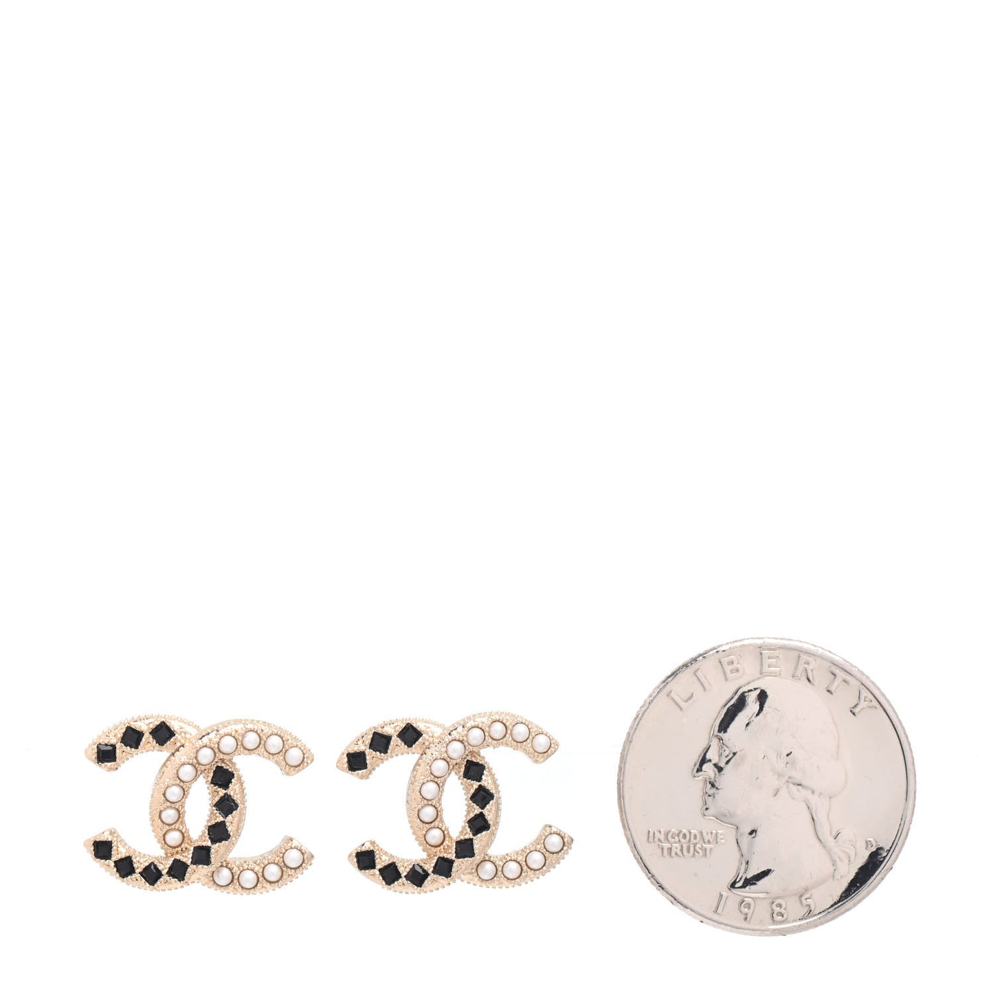 Resin Pearl CC Earrings Gold Black