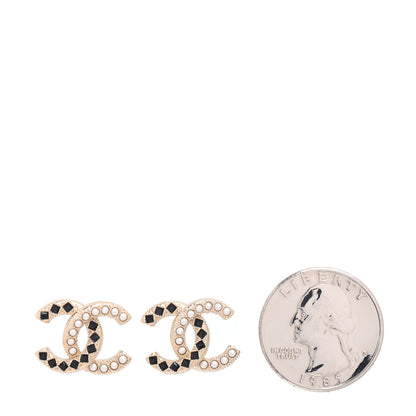 Chanel Resin Pearl CC Earrings Gold Black 2 of 4