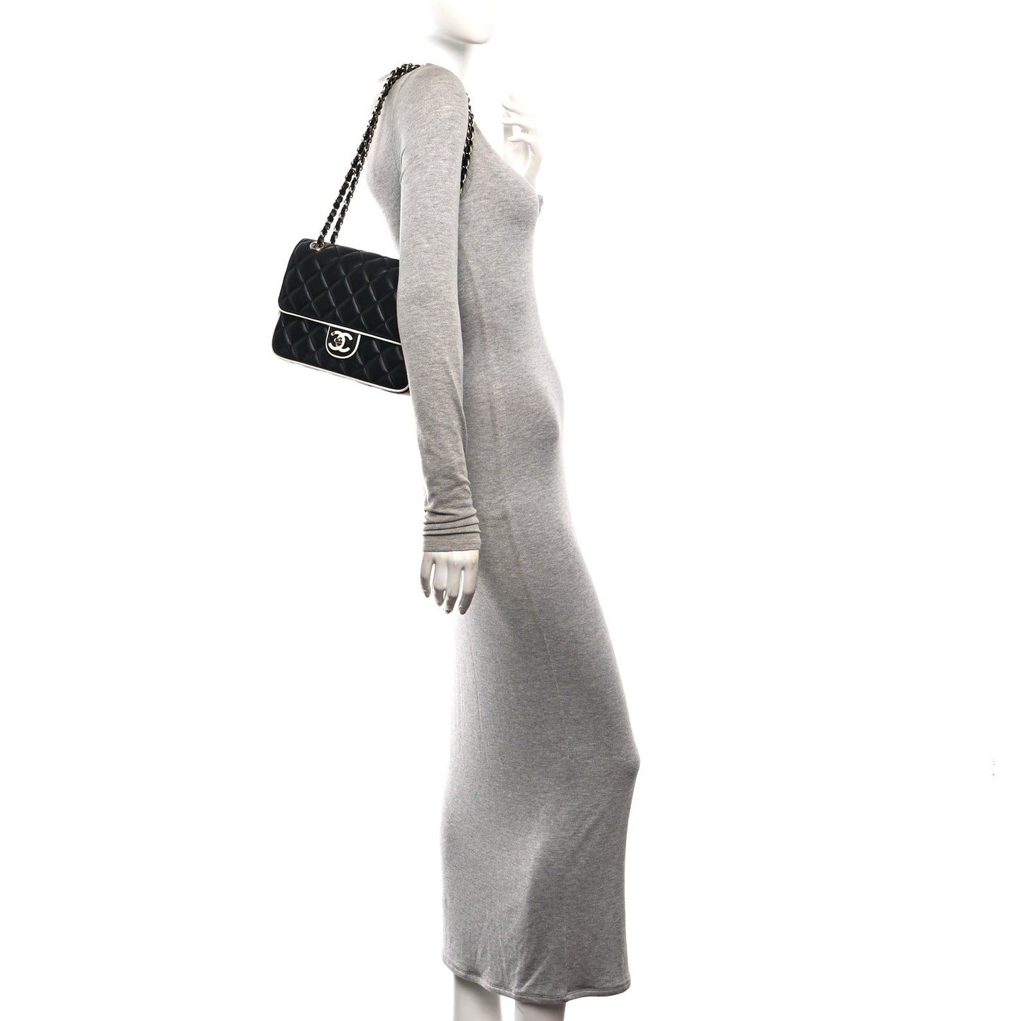 Lambskin Quilted Resin Graphic Frame Flap Bag Black White