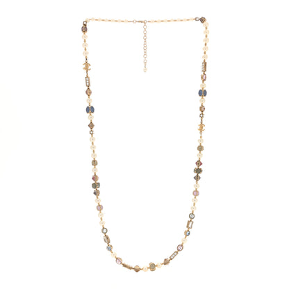 Chanel Pearl Crystal Chicklet Sautoir CC Long Necklace Gold Multicolor 3 of 4