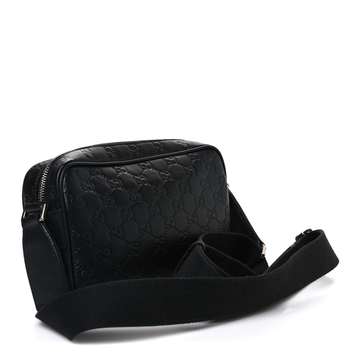 GG Calfskin Embossed Emblem Small Crossbody Bag Black