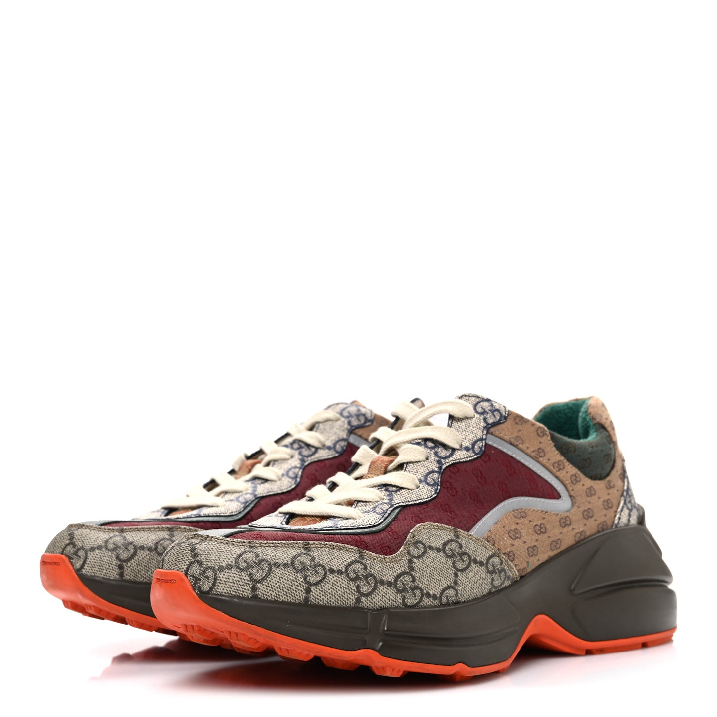 GG Supreme Monogram Mix Monogram Womens Rhyton Sneakers 40 Bordeaux Beige Ebony