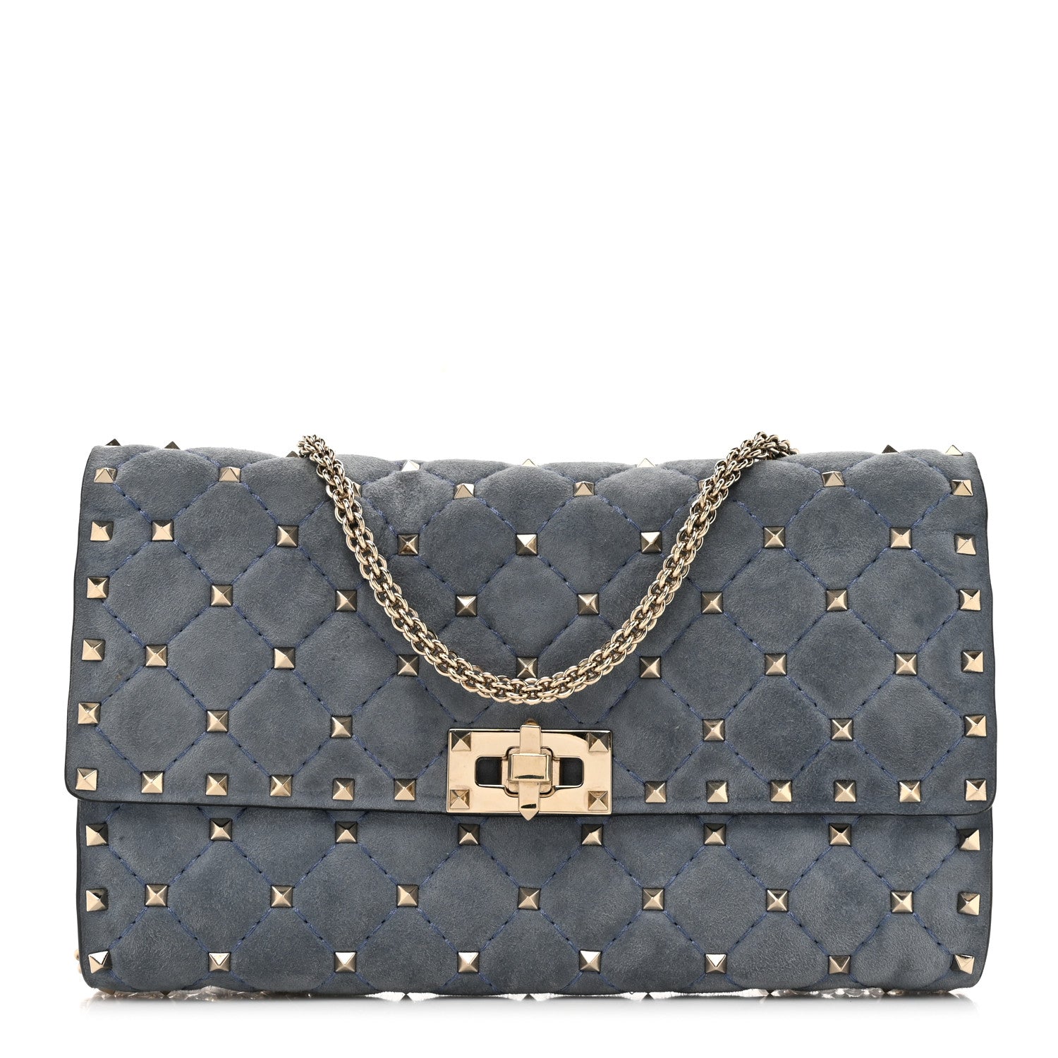Valentino Garavani Suede Rockstud Spike Wallet on Chain Bright Blue 1 of 12