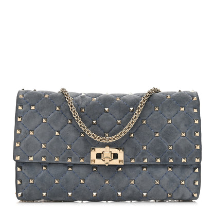Valentino Garavani Suede Rockstud Spike Wallet on Chain Bright Blue 1 of 12