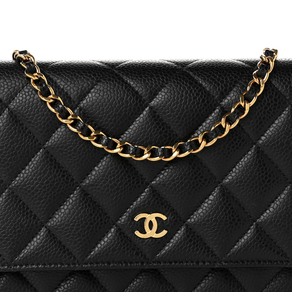 Caviar Quilted Wallet on Chain WOC Black