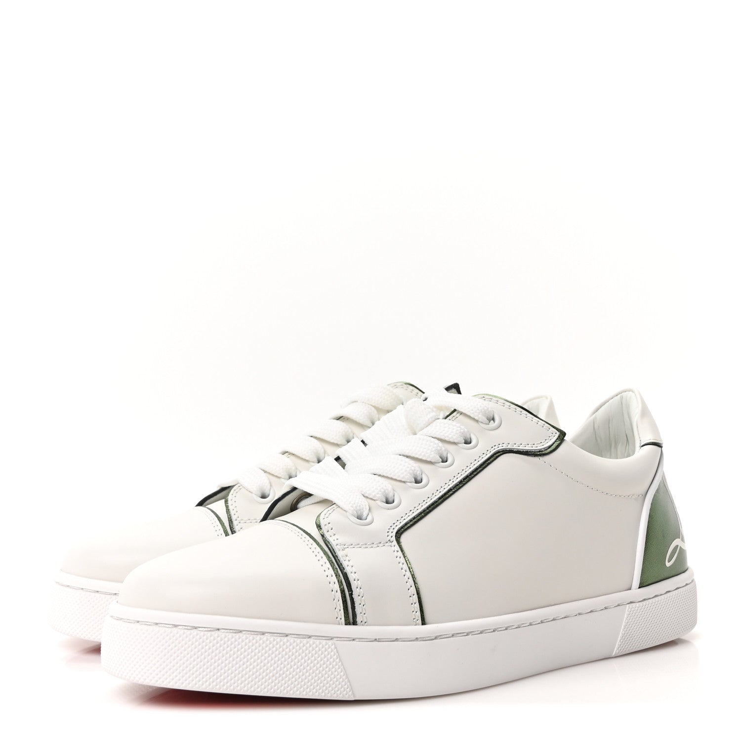Christian Louboutin Calfskin Laminated Nappa Womens Fun Vieira Flat Sneakers 36.5 White Vertlaine 4 of 9