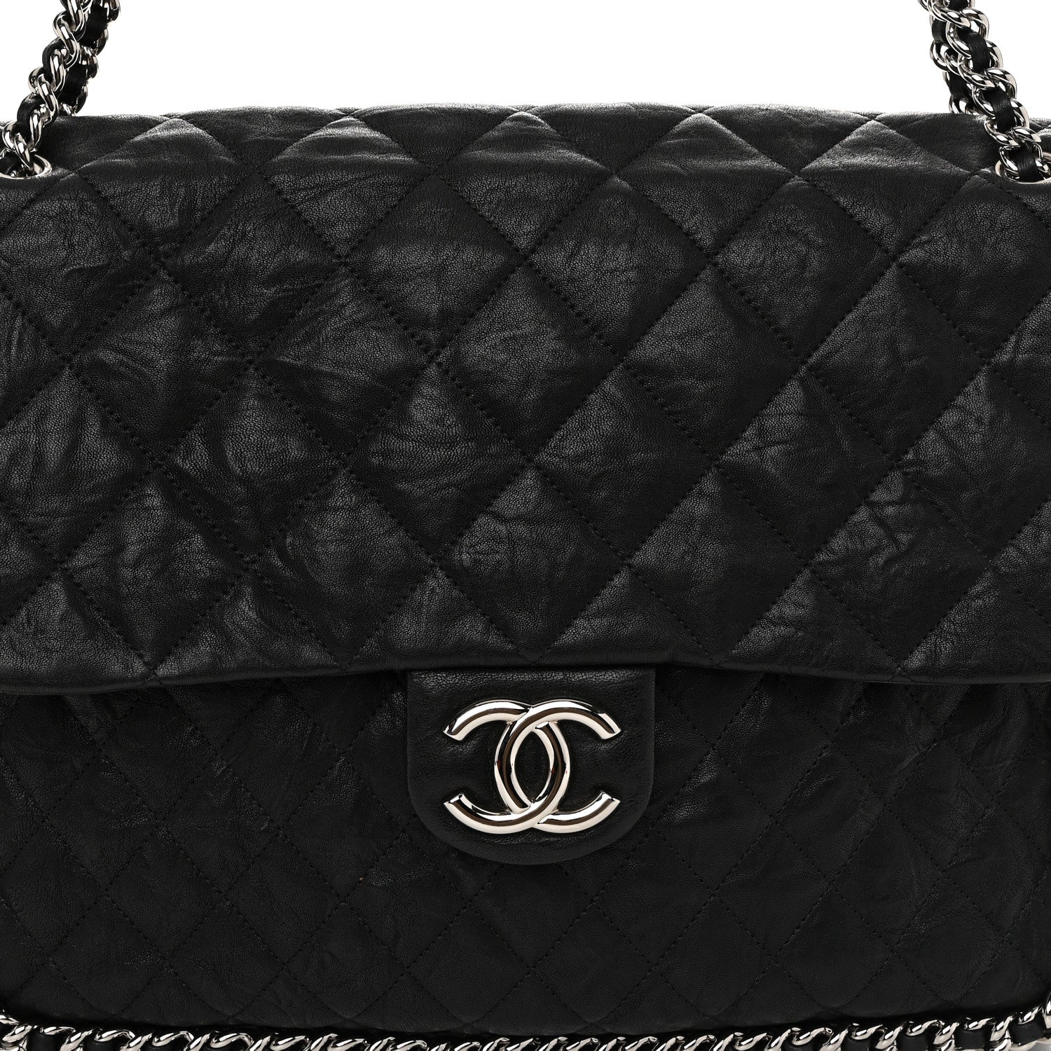 Chanel Washed Lambskin Quilted Maxi Chain Around Flap Black 8 of 10