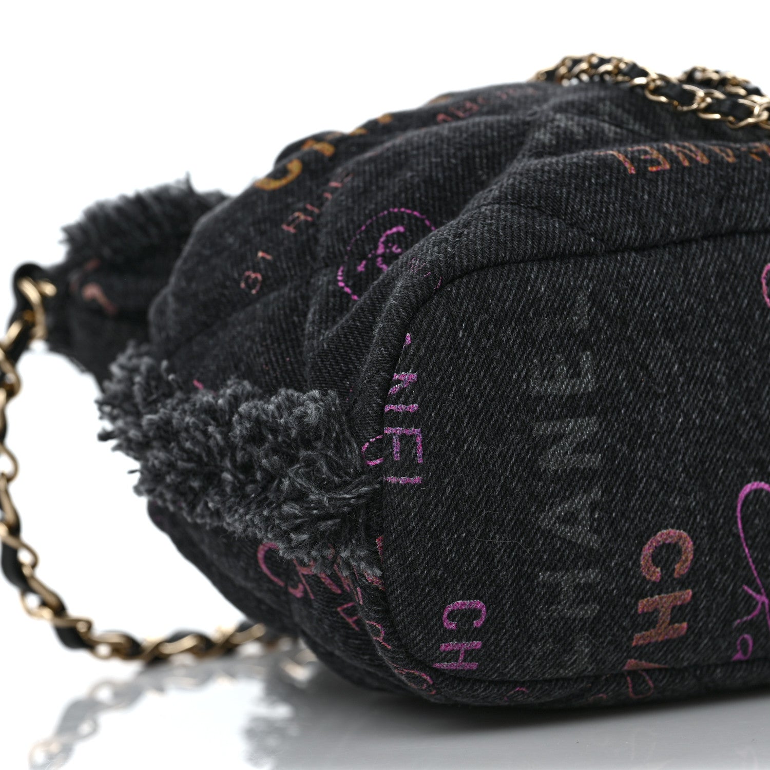Chanel Denim Quilted Mood Bucket With Chain Black Multicolor 8 of 9