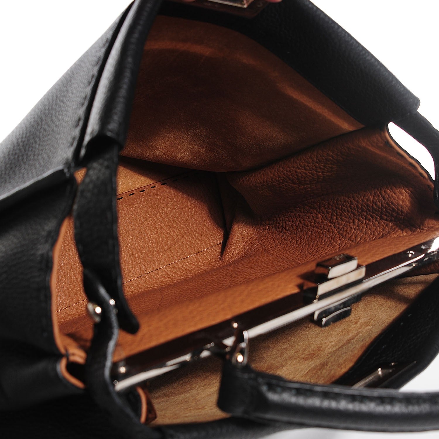 Fendi Cuoio Romano Selleria Bi-Color Large Peekaboo Iconic Satchel Black Mou 15 of 20