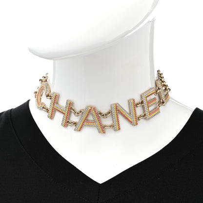 Chanel Metal Crystal Cha-Nel Logo Choker Necklace Multicolor Gold 2 of 6
