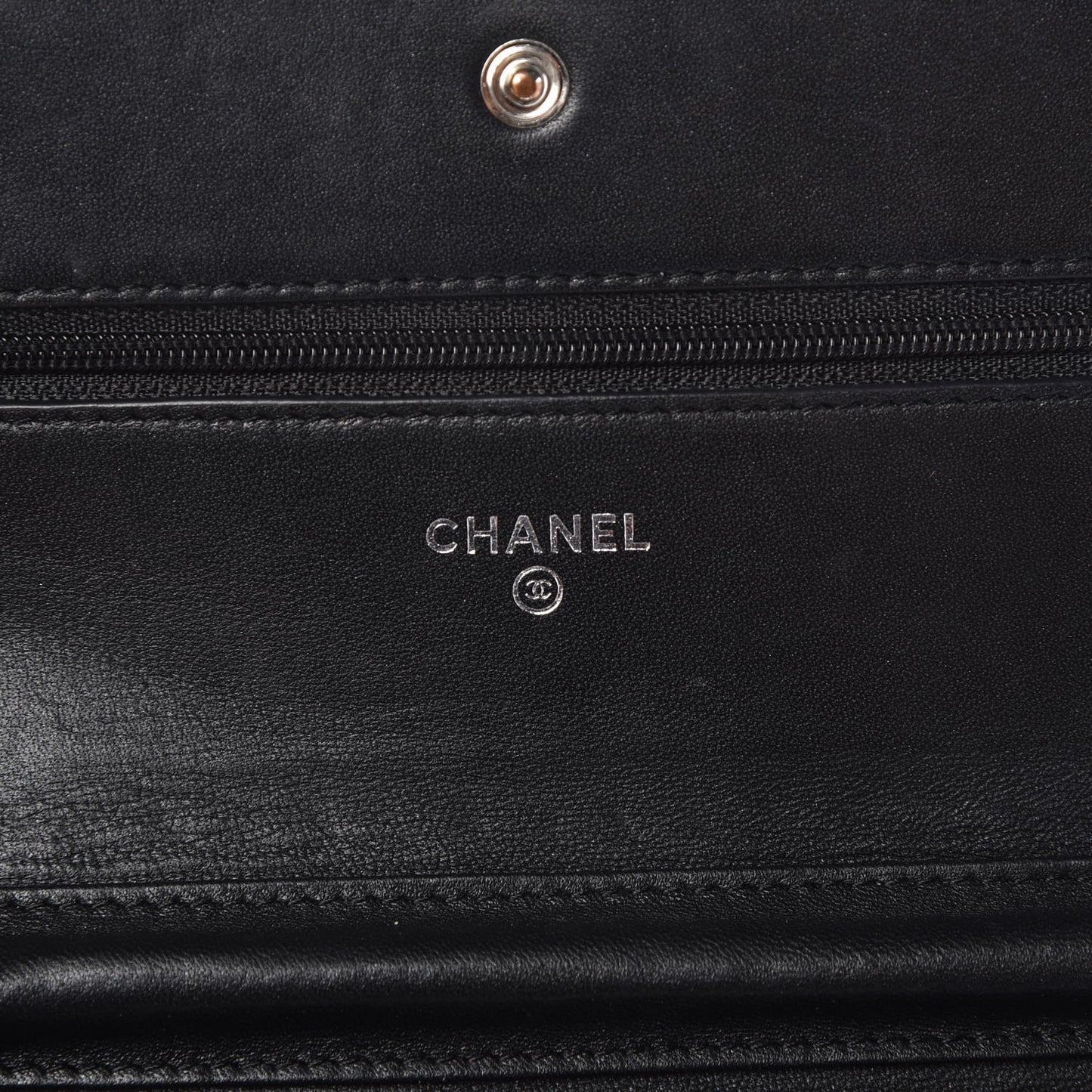 Lambskin Camellia Embossed Wallet on Chain WOC Black