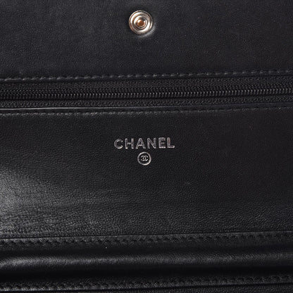Chanel Lambskin Camellia Embossed Wallet on Chain WOC Black 6 of 9