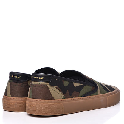 Saint Laurent Canvas Camouflage Mens Venice Slip On Sneakers 47 Kaki 4 of 9