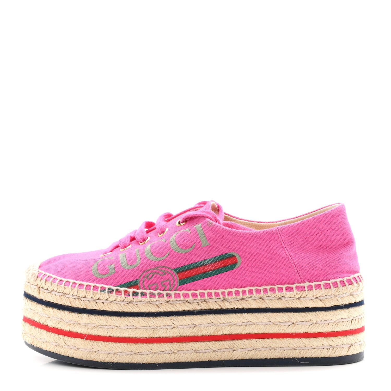 Gucci Canvas Logo Lace-Up Platform Espadrilles 37.5 Pink 1 of 10
