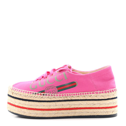 Gucci Canvas Logo Lace-Up Platform Espadrilles 37.5 Pink 1 of 10