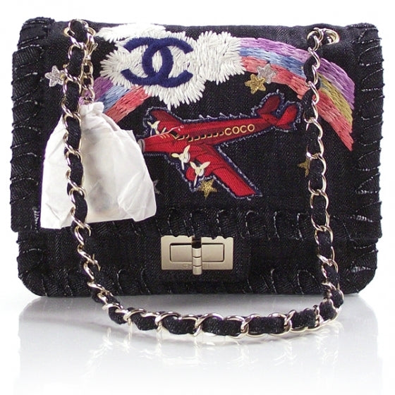 Chanel Denim Embroidered Night Flight Reissue Flap Blue 1 of 10
