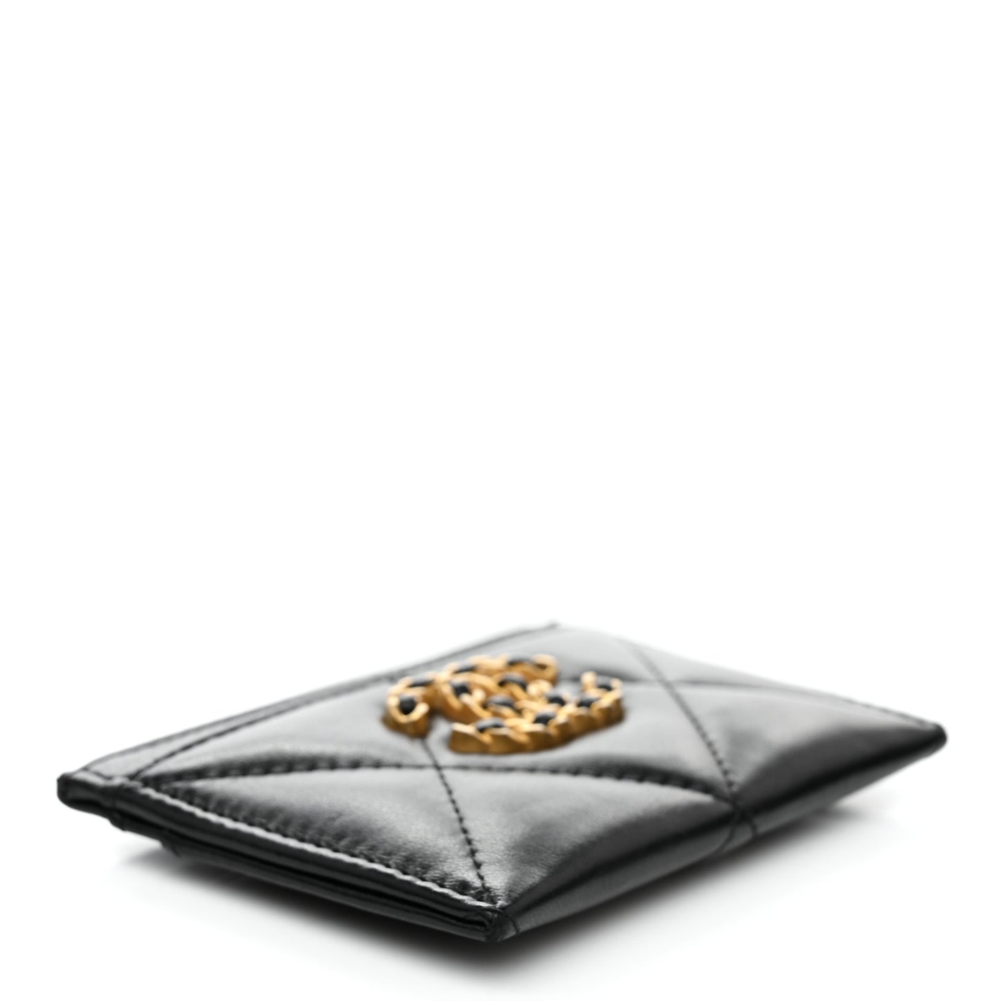 Lambskin Quilted Chanel 19 Card Holder Black
