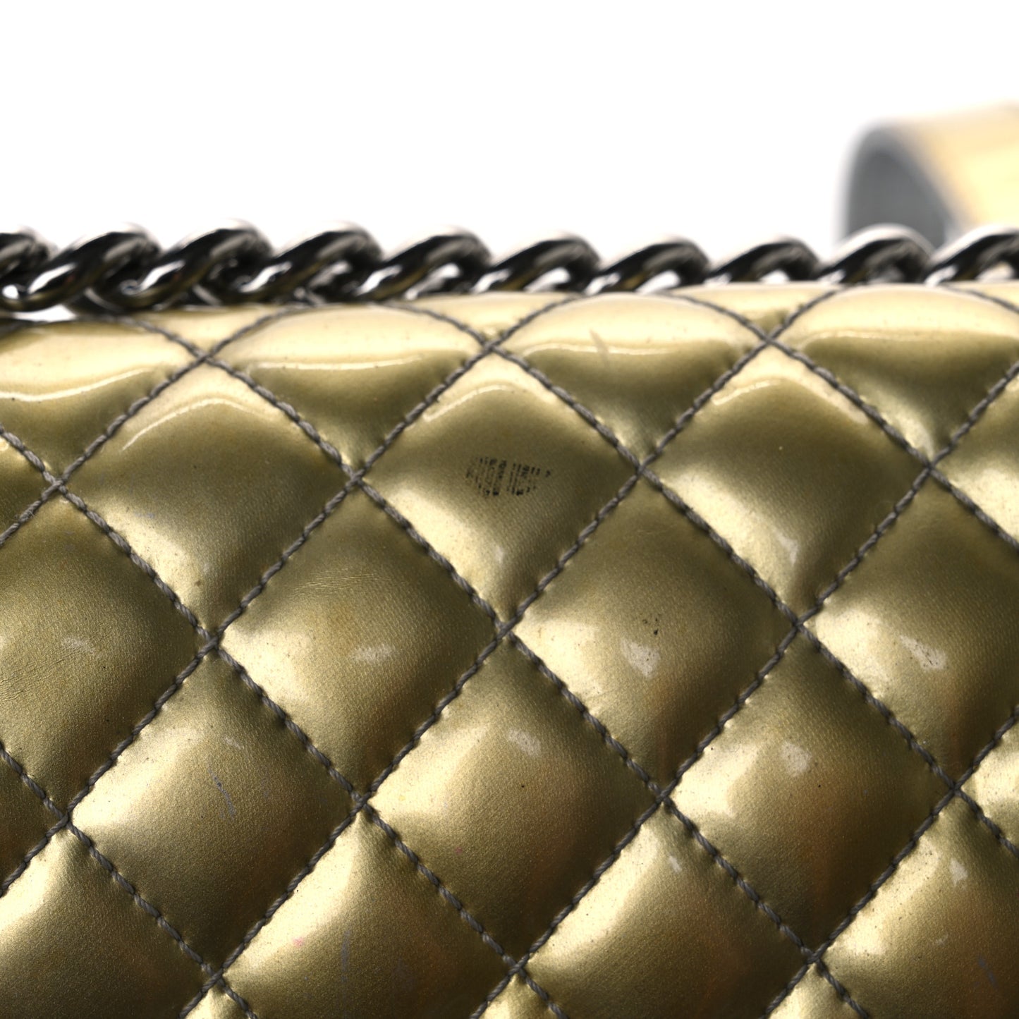 Metallic Patent Calfskin Quilted Medium Boy Flap Silver