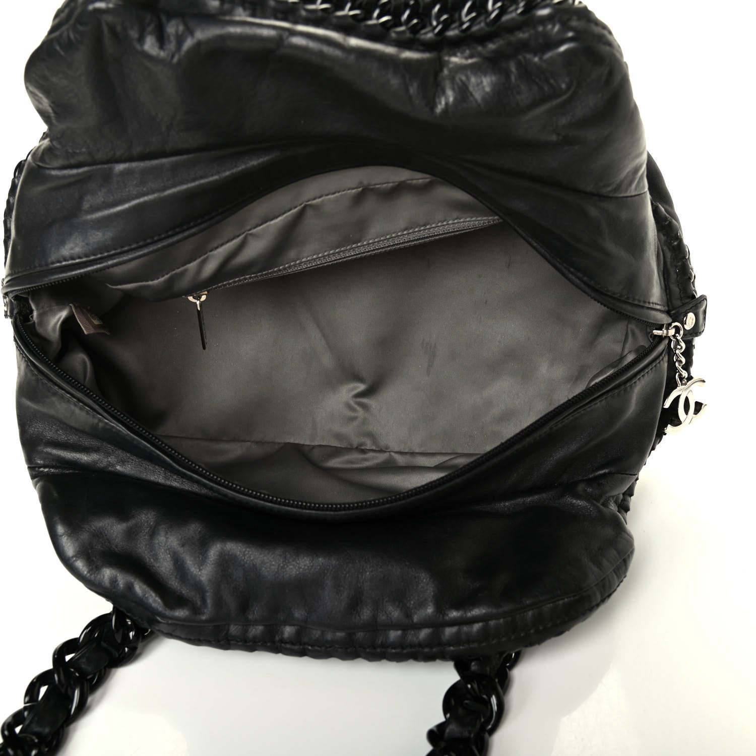 Chanel Calfskin Modern Chain Rhodoid Bowling Bag Black 4 of 4