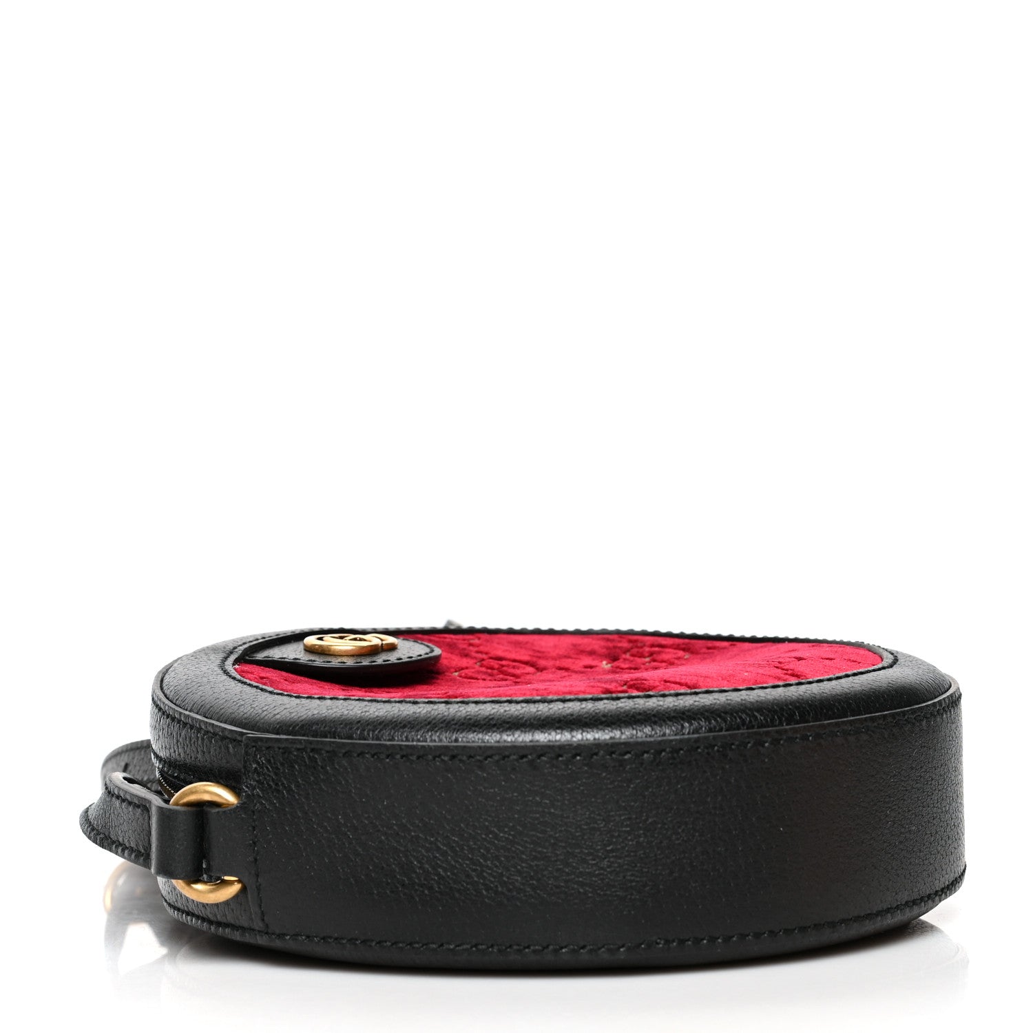 Gucci Velvet GG Monogram Textured Calfskin Round Shoulder Bag Red Cipria Black 4 of 11