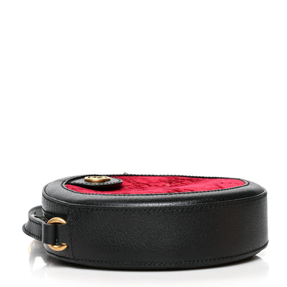 Gucci Velvet GG Monogram Textured Calfskin Round Shoulder Bag Red Cipria Black 4 of 11