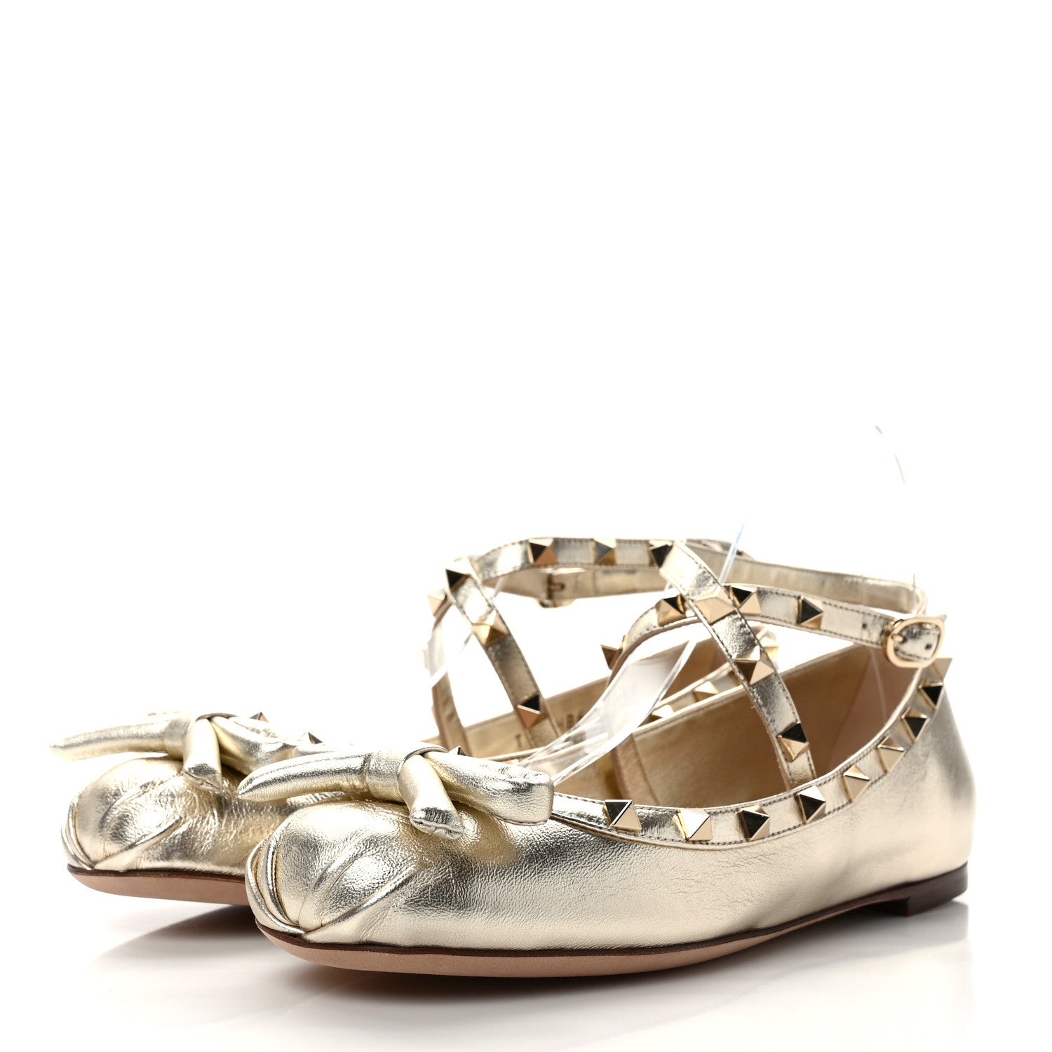 Valentino Garavani Metallic Calfskin Rockstud Bow Ballerina Flats 37 Platino 3 of 9