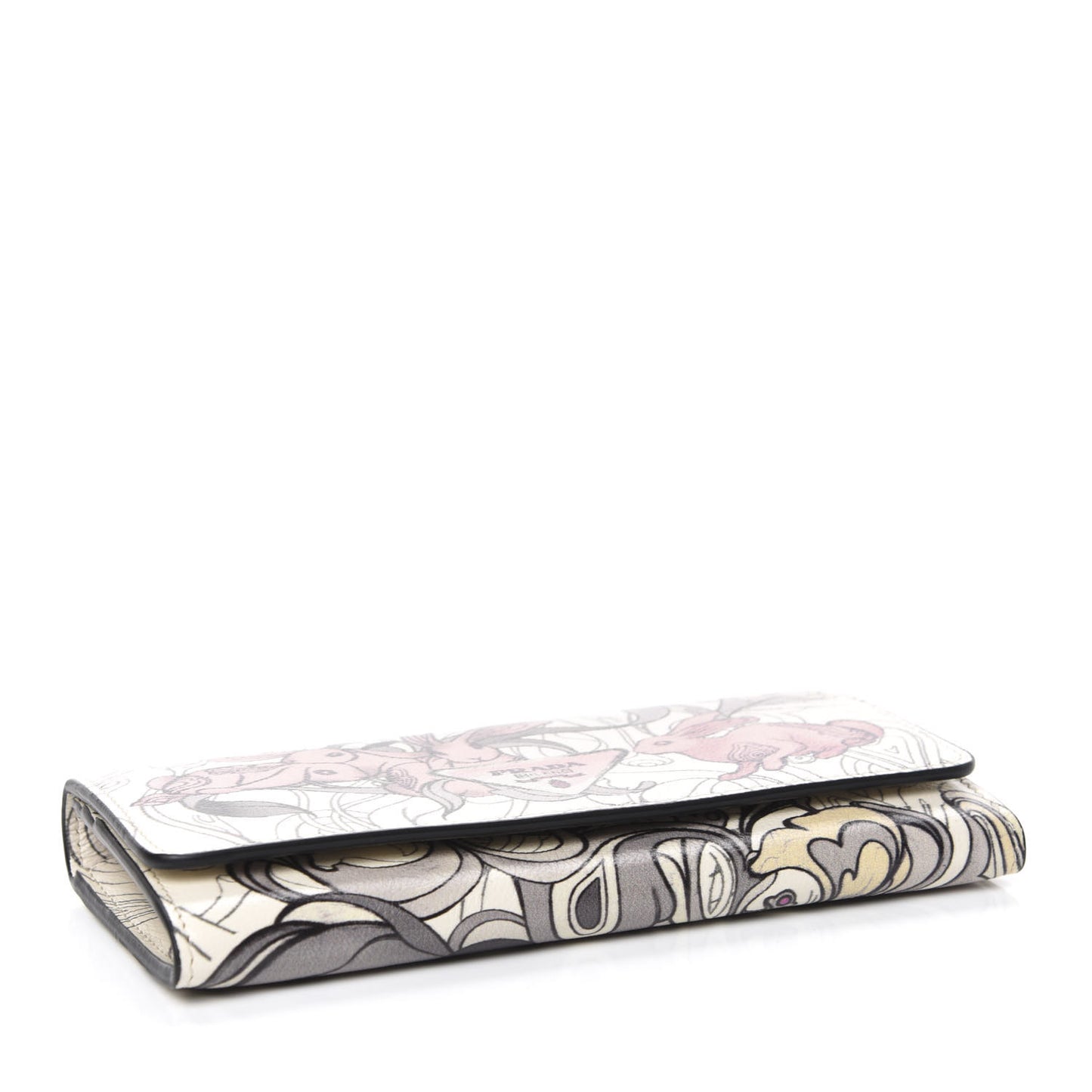 X JAMES JEAN Glace Calfskin Rabbit Print Continental Wallet Opaline