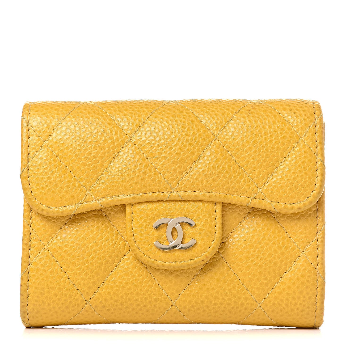 Chanel Caviar Quilted Card Holder Wallet Yellow 1 of 14