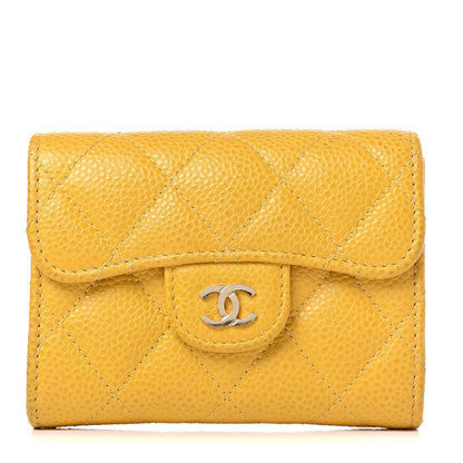 Chanel Caviar Quilted Card Holder Wallet Yellow 1 of 14