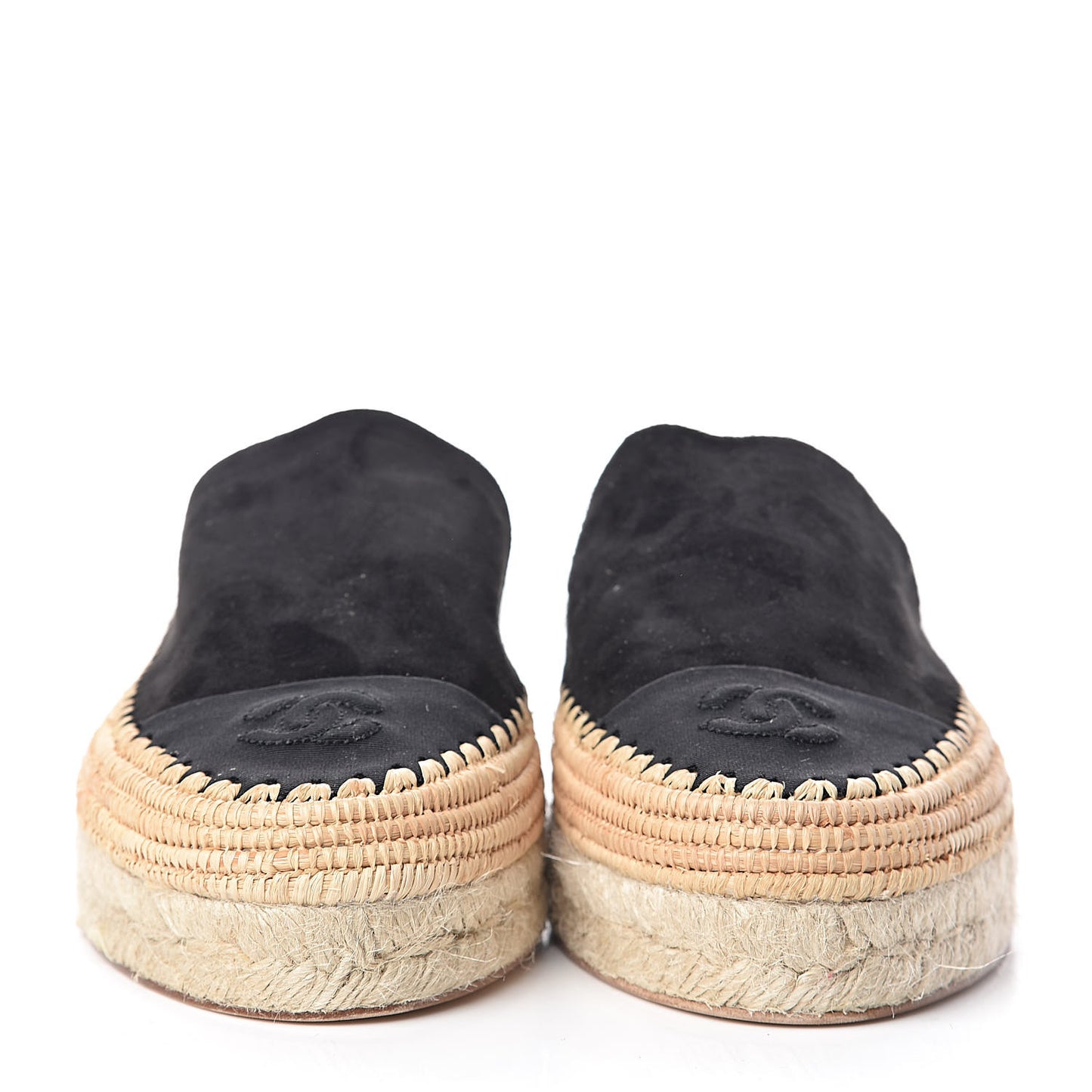 Suede Grosgrain CC Espadrille Mules 42 Black