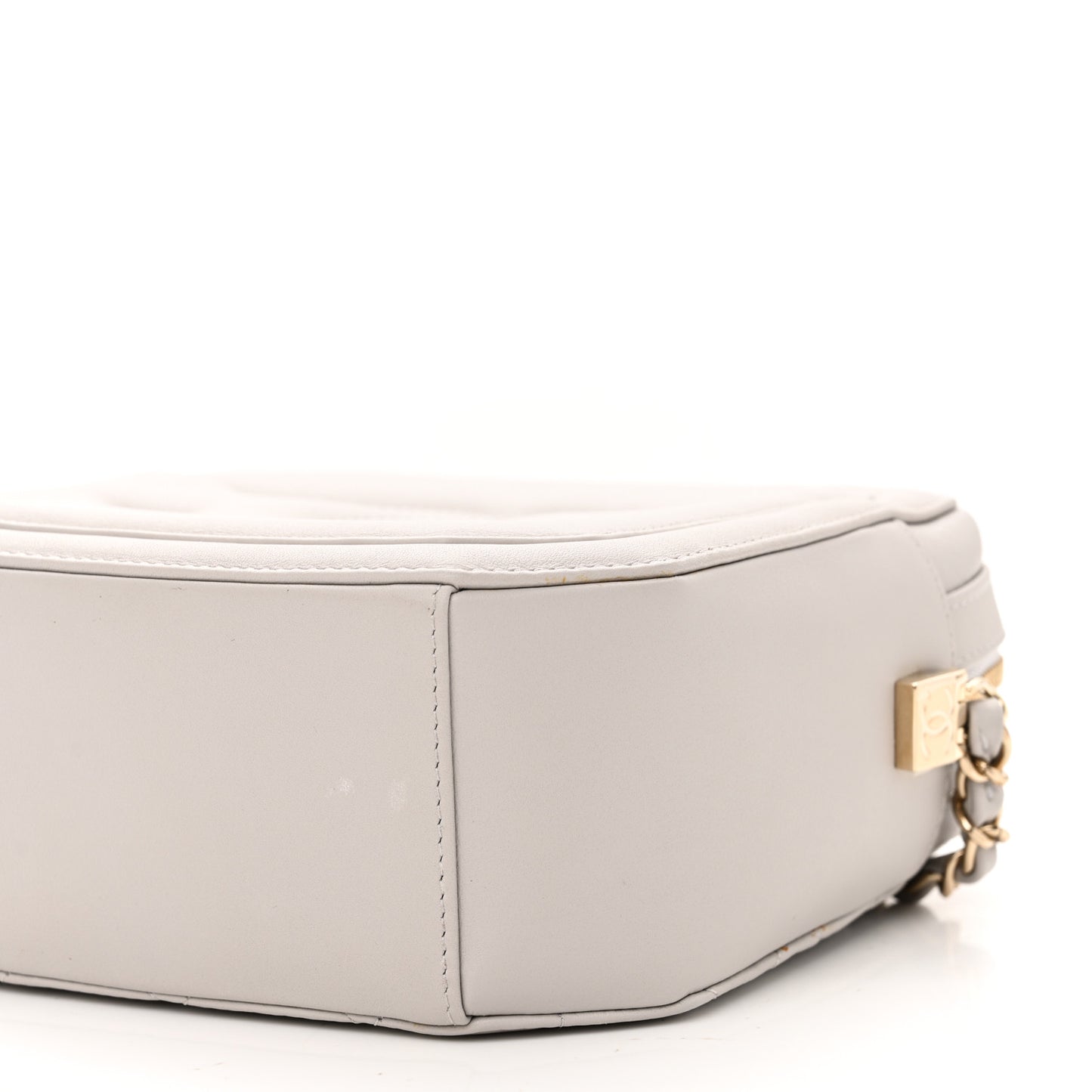 Calfskin Quilted CC Stitched Crossbody Camera Case Light Grey