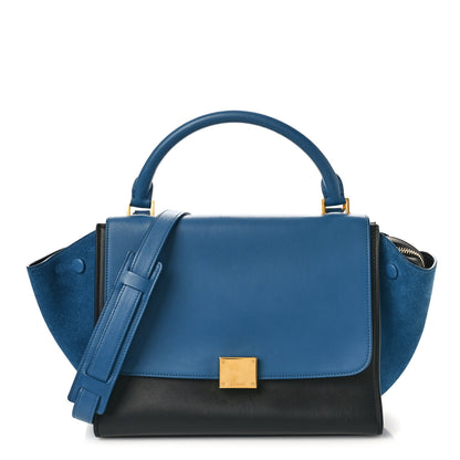Celine Smooth Calfskin Suede Small Trapeze Deepsea 1 of 8