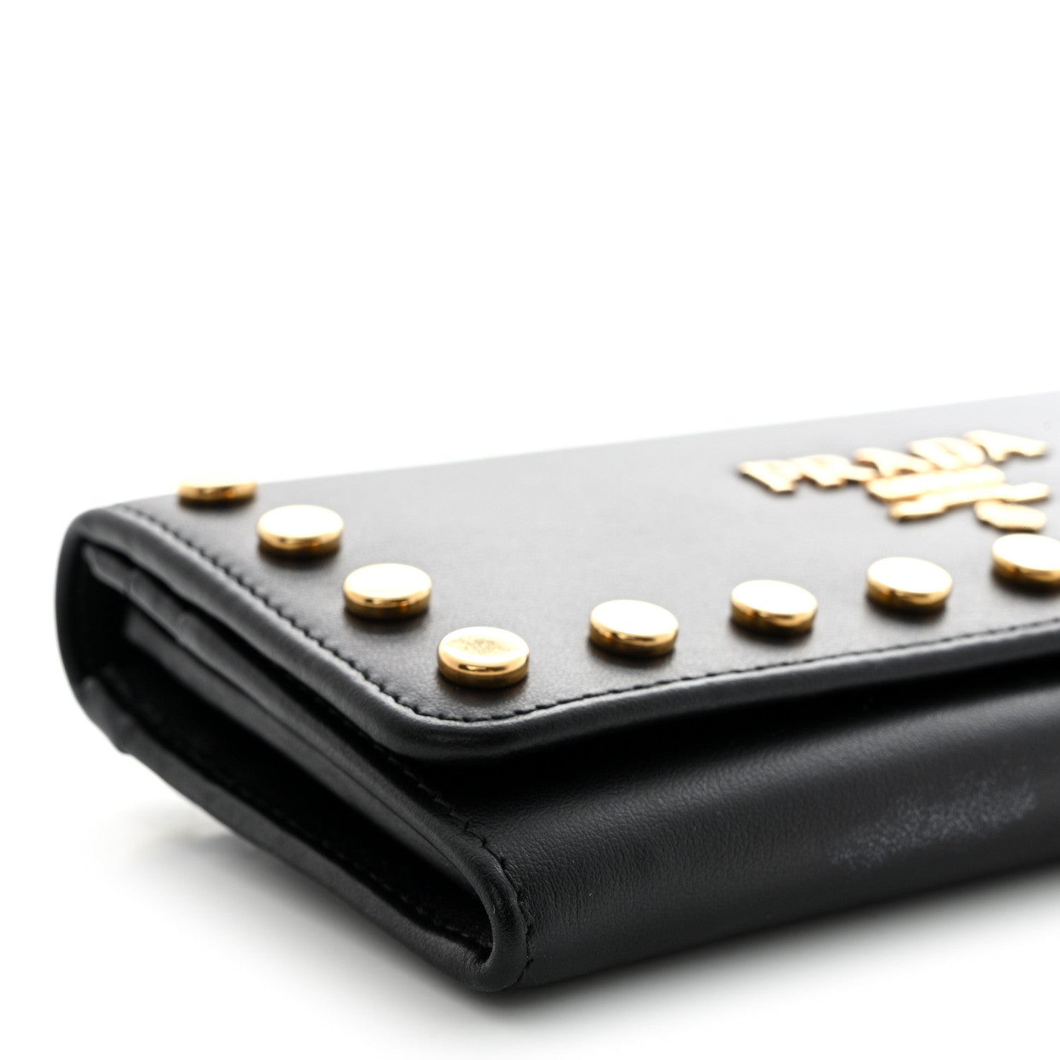 Prada City Calf Studded Metal Continental Flap Travel Wallet Black 9 of 11