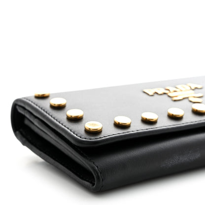Prada City Calf Studded Metal Continental Flap Travel Wallet Black 9 of 11