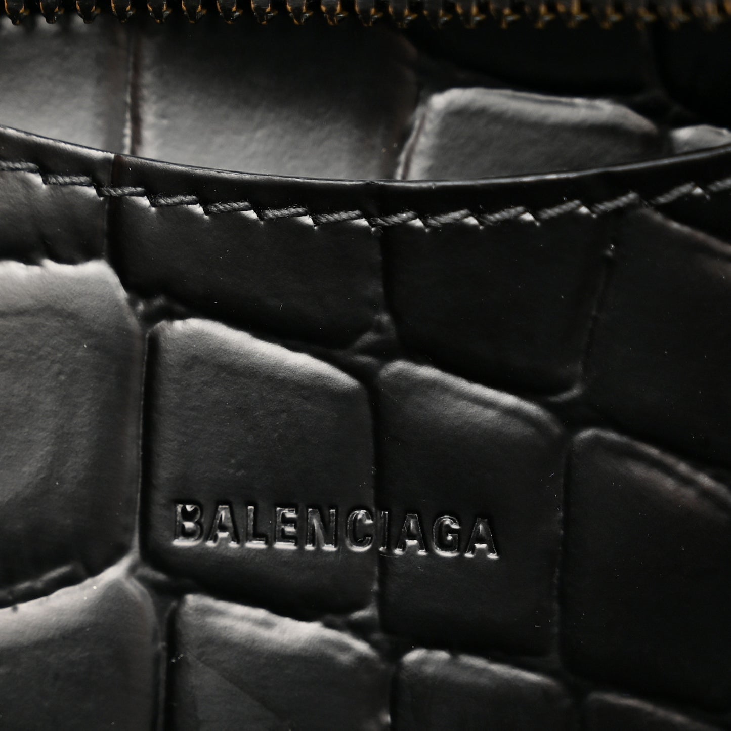 Semi Shiny Calfskin Crocodile Embossed Neo Classic Black Hardware Mini City Black